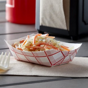 #25 1/4 lb. Red Plaid Paper Food Tray - 1,000/Case #25 1/4 lb. Red Plaid Paper Food Tray - 1,000/Case