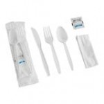 Choice White Heavy Weight Polypropylene Plastic Cutlery Pack with Napkin and Salt and Pepper Packets - 500/Case Choice White Heavy Weight Polypropylene Plastic Cutlery Pack with Napkin and Salt and Pepper Packets - 500/Case