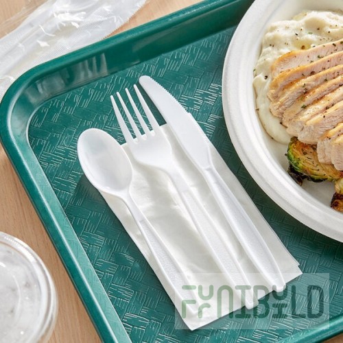 Choice White Extra Heavy Weight Wrapped Polystyrene Plastic Cutlery Pack with Napkin - 500/Case