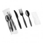 Choice White Extra Heavy Weight Wrapped Polystyrene Plastic Cutlery Pack with Napkin - 500/Case Choice White Extra Heavy Weight Wrapped Polystyrene Plastic Cutlery Pack with Napkin - 500/Case