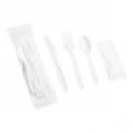 Choice White Extra Heavy Weight Wrapped Polystyrene Plastic Cutlery Pack with Napkin - 500/Case Choice White Extra Heavy Weight Wrapped Polystyrene Plastic Cutlery Pack with Napkin - 500/Case