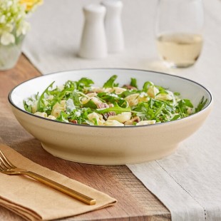 Acopa Embers 48 oz. Harvest Tan Matte Stoneware Pasta Bowl - Sample Acopa Embers 48 oz. Harvest Tan Matte Stoneware Pasta Bowl - Sample