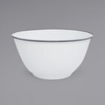 Crow Canyon Home V23BLU Vintage 4 Qt. White Round Enamelware Footed Bowl with Blue Rolled Rim