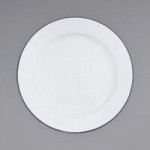 Crow Canyon Home V23BLU Vintage 4 Qt. White Round Enamelware Footed Bowl with Blue Rolled Rim