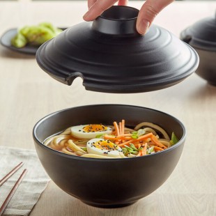 GET B-480-BK Nara 36 oz. Black Matte Round Melamine Bowl with Lid - 12/Case