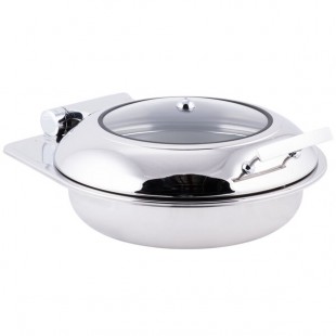 TableCraft CW40165 4 Qt. Round Stainless Steel Quick View Induction Chafer with Glass Lid