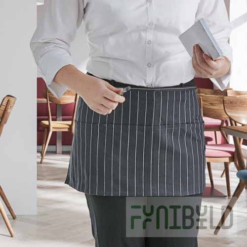 Choice Black and White Pinstripe Poly-Cotton Standard Waist Apron with 3 Pockets - 12