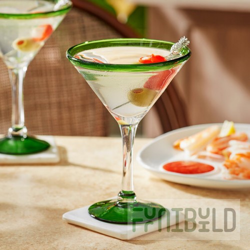 Acopa Tropic 15 oz. Martini Glass with Green Rim and Base - 12/Case