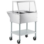 ServIt Two Pan Open Well Electric Steam Table with Angled Sneeze Guard and Casters - 120V, 1000W