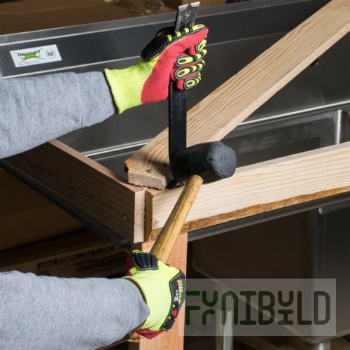 Cordova OGRE-CR+ Yellow HPPE / Glass Fiber Cut Resistant Food-Safe Gloves with Red Sandy Nitrile Palm Coating and TPR Reinforcements - Large