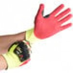 Cordova OGRE-CR+ Yellow HPPE / Glass Fiber Cut Resistant Food-Safe Gloves with Red Sandy Nitrile Palm Coating and TPR Reinforcements - Large