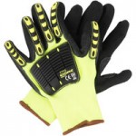 Cordova OGRE-CR+ Yellow HPPE / Glass Fiber Cut Resistant Food-Safe Gloves with Red Sandy Nitrile Palm Coating and TPR Reinforcements - Large