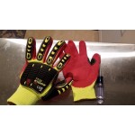 Cordova OGRE-CR+ Yellow HPPE / Glass Fiber Cut Resistant Food-Safe Gloves with Red Sandy Nitrile Palm Coating and TPR Reinforcements - Large