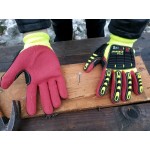 Cordova OGRE-CR+ Yellow HPPE / Glass Fiber Cut Resistant Food-Safe Gloves with Red Sandy Nitrile Palm Coating and TPR Reinforcements - Large