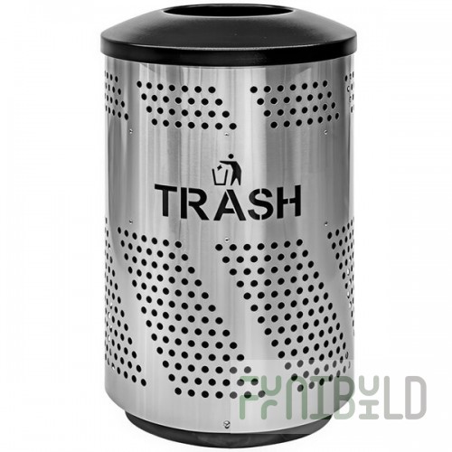Ex-Cell Kaiser Arena 51 Series ARENA-51 T SS/BLK 51 Gallon Stainless Steel Customizable Outdoor Trash Receptacle with Dome Top