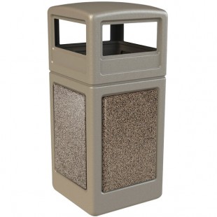 Commercial Zone 72041599 StoneTec 42 Gallon Beige Square Decorative Trash Can with Riverstone Panels and Dome Lid