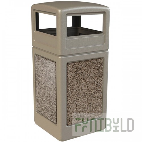 Commercial Zone 72041599 StoneTec 42 Gallon Beige Square Decorative Trash Can with Riverstone Panels and Dome Lid