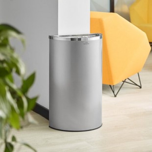 Lancaster Table & Seating 15 Gallon Stainless Steel Half Round Decorative Trash Can Lancaster Table & Seating 15 Gallon Stainless Steel Half Round Decorative Trash Can