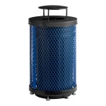 Lancaster Table & Seating 36 Gallon Heavy-Duty Round Blue Expanded Steel Outdoor Trash Can with Rain Bonnet Lid Lancaster Table & Seating 36 Gallon Heavy-Duty Round Blue Expanded Steel Outdoor Trash Can with Rain Bonnet Lid