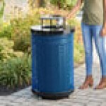 Lancaster Table & Seating 36 Gallon Heavy-Duty Round Blue Expanded Steel Outdoor Trash Can with Rain Bonnet Lid Lancaster Table & Seating 36 Gallon Heavy-Duty Round Blue Expanded Steel Outdoor Trash Can with Rain Bonnet Lid