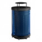 Lancaster Table & Seating 36 Gallon Heavy-Duty Round Blue Expanded Steel Outdoor Trash Can with Rain Bonnet Lid Lancaster Table & Seating 36 Gallon Heavy-Duty Round Blue Expanded Steel Outdoor Trash Can with Rain Bonnet Lid