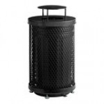 Lancaster Table & Seating 36 Gallon Heavy-Duty Round Blue Expanded Steel Outdoor Trash Can with Rain Bonnet Lid Lancaster Table & Seating 36 Gallon Heavy-Duty Round Blue Expanded Steel Outdoor Trash Can with Rain Bonnet Lid