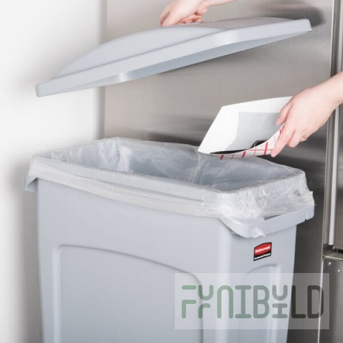 Rubbermaid® Slim Jim 64 Qt. / 16 Gallon Light Gray Rectangular Trash Can with Light Gray Handled Lid