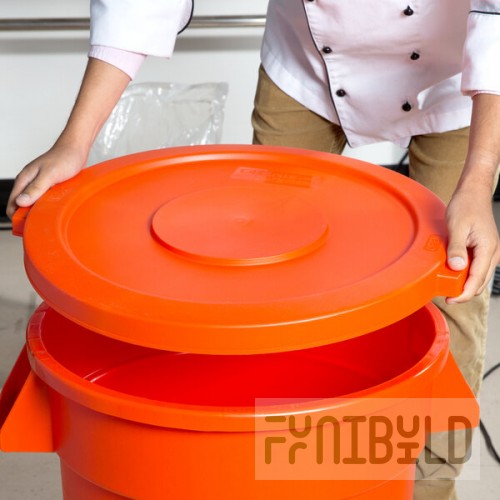 Carlisle 84102124 Bronco 20 Gallon Orange Flat Round Trash Can Lid