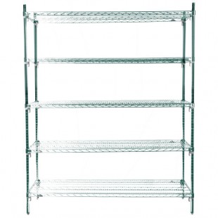 Metro 5A467K3 Stationary Super Erecta Adjustable 2 Series Metroseal Green Wire Shelving Unit - 24 Metro 5A467K3 Stationary Super Erecta Adjustable 2 Series Metroseal Green Wire Shelving Unit - 24