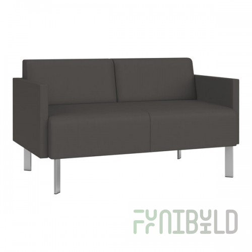 Lesro Luxe Lounge Series Patriot Plus Charcoal Vinyl Loveseat with Upholstered Arms and Steel Legs