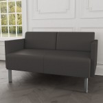 Lesro Luxe Lounge Series Patriot Plus Charcoal Vinyl Loveseat with Upholstered Arms and Steel Legs Lesro Luxe Lounge Series Patriot Plus Charcoal Vinyl Loveseat with Upholstered Arms and Steel Legs