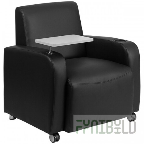 Flash Furniture Black LeatherSoft Guest Chair with Tablet Arm, Front Casters, and Cup Holder