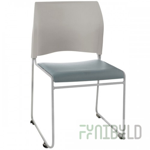 National Public Seating 8742-12-02 Blue / Gray and Gray Stackable Cafetorium Chair with Silver Frame