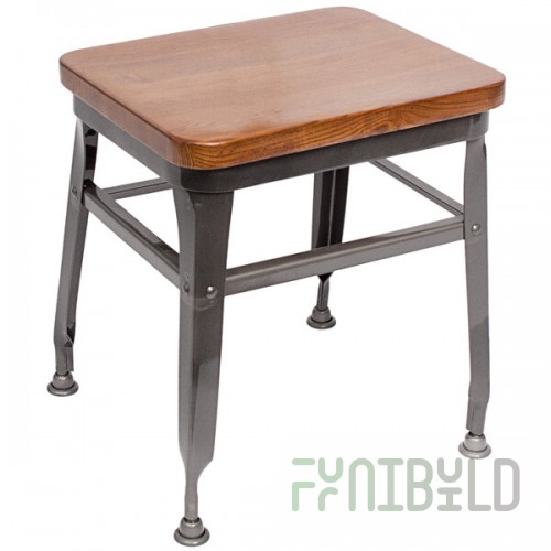 BFM Seating Lincoln Clear Coated Steel Backless Side Chair with Autumn Ash Wood Seat
