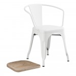 Lancaster Table & Seating Alloy Pearl White Indoor Arm Chair with Gray Wood Seat