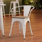 Lancaster Table & Seating Alloy Pearl White Indoor Arm Chair with Gray Wood Seat