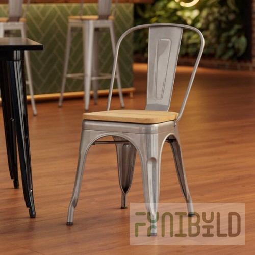 Lancaster Table & Seating Alloy Silver Indoor Cafe Chair with Natural Wood Seat
