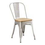 Lancaster Table & Seating Alloy Silver Indoor Cafe Chair with Natural Wood Seat