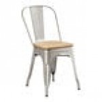 Lancaster Table & Seating Alloy Silver Indoor Cafe Chair with Natural Wood Seat