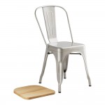 Lancaster Table & Seating Alloy Silver Indoor Cafe Chair with Natural Wood Seat