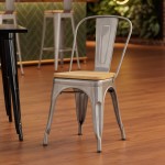 Lancaster Table & Seating Alloy Silver Indoor Cafe Chair with Natural Wood Seat