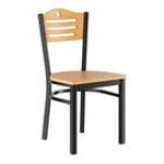 Lancaster Table & Seating Black Finish Side Chair with Black Vinyl Seat and Natural Wood Back - Assembled