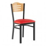 Lancaster Table & Seating Black Finish Side Chair with Black Vinyl Seat and Natural Wood Back - Assembled