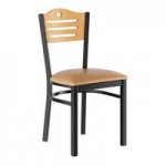 Lancaster Table & Seating Black Finish Side Chair with Black Vinyl Seat and Natural Wood Back - Assembled