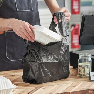 Choice 1/8 Small Size Black Unprinted Embossed Standard-Duty Plastic T-Shirt Bag - 1,000/Case