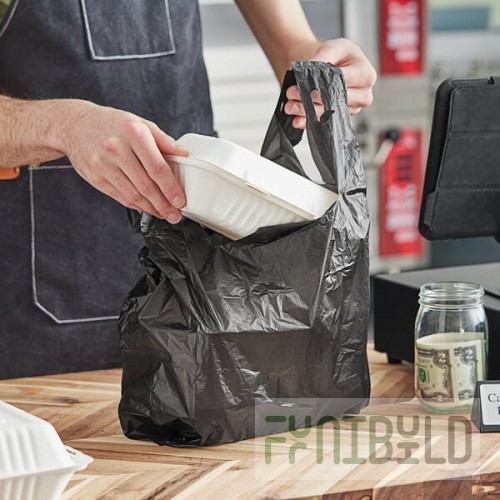 Choice 1/8 Small Size Black Unprinted Embossed Standard-Duty Plastic T-Shirt Bag - 1,000/Case