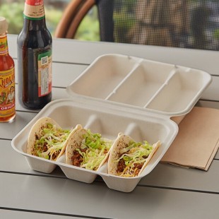 World Centric 3-Compartment Compostable Fiber Taco Clamshell 9