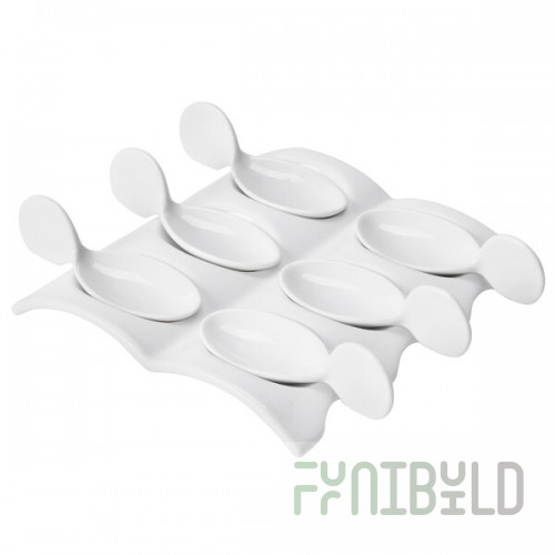 CAC PT-SQ8 Bright White Party Collection Porcelain 6 Spoon Set with Square Test Plate - 12/Case