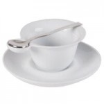 CAC PT-SQ8 Bright White Party Collection Porcelain 6 Spoon Set with Square Test Plate - 12/Case