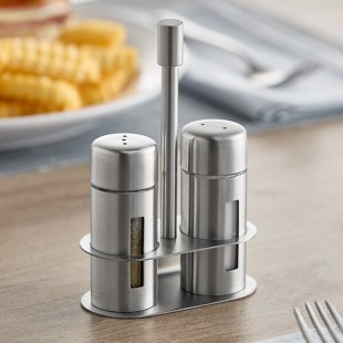 American Metalcraft SP6 1 oz. Brushed Stainless Steel Round Salt and Pepper Shaker Set with Base - 12/Case American Metalcraft SP6 1 oz. Brushed Stainless Steel Round Salt and Pepper Shaker Set with Base - 12/Case